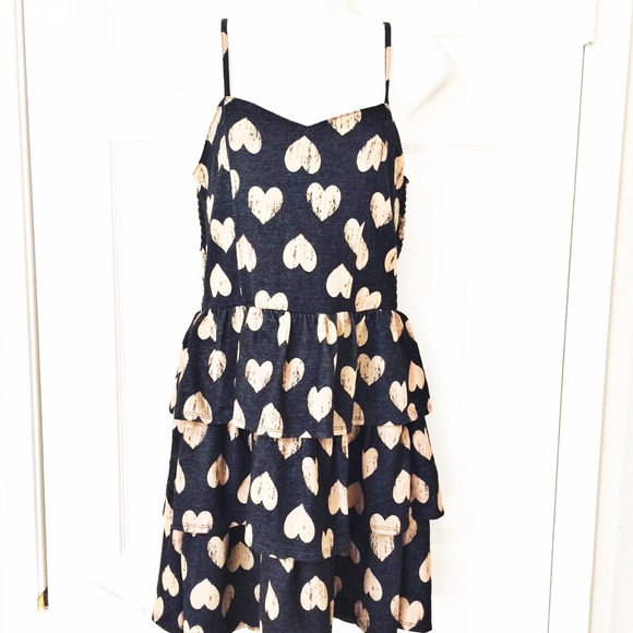 Charlotte Russe Dresses & Skirts - Charlotte Russe, black w/tan hearts, ruffle dress